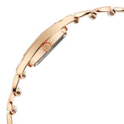 Titan 2808WM01F Raga Power Pearls 2.0 women's watch with mother of pearl dial and rose gold metal strap, side profile of the watch case