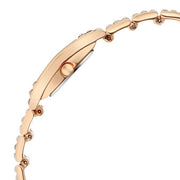 Titan 2809WM01F Raga Power Pearls 2.0 women's watch with mother of pearl dial and rose gold metal strap, side profile of the watch case