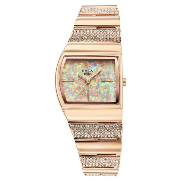 Titan 2813WM02 Raga Opalesque Quartz Analog Watch with Multicoloured Dial and Rose Gold Metal Strap for Women 22.45mm