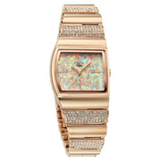 Titan 2813WM02 Raga Opalesque women's watch with multicoloured dial and rose gold metal strap, front view at an alternate angle