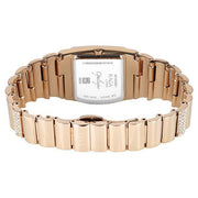 Titan 2813WM02 Raga Opalesque women's watch with multicoloured dial and rose gold metal strap, side profile of the case and strap