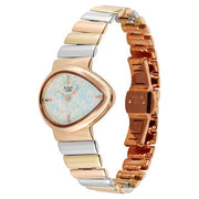 Titan 2814KM01 Raga Opalesque women's watch with multicoloured dial and multicoloured metal strap, angled view showing the bracelet and case