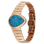 Titan 2814WM01 Raga Opalesque watch angled side view with rose gold bracelet and dial