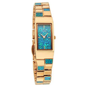 Titan 2815WM01 Raga Opalesque watch angled front view with rose gold metal strap