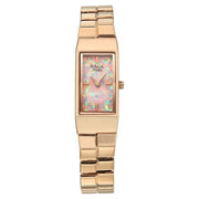 Titan 2815WM02 Raga Opalesque watch front view with multicoloured dial and rose gold metal strap