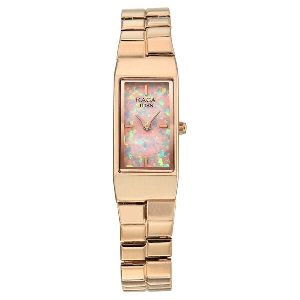 Titan 2815WM02 Raga Opalesque Quartz Analog Watch with Multicoloured Dial and Rose Gold Metal Strap for Women 15mm