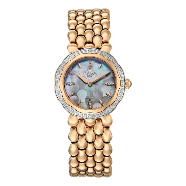 Titan 2838WM02 Raga Paris With Love Quartz Analog Watch with White Mosaic Mother of Pearl Dial and Red Stainless Steel strap for Women 28mm