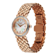 Titan 2838WM02 Raga Paris With Love women's watch with white mosaic mother of pearl dial and red stainless steel strap, dial and strap view