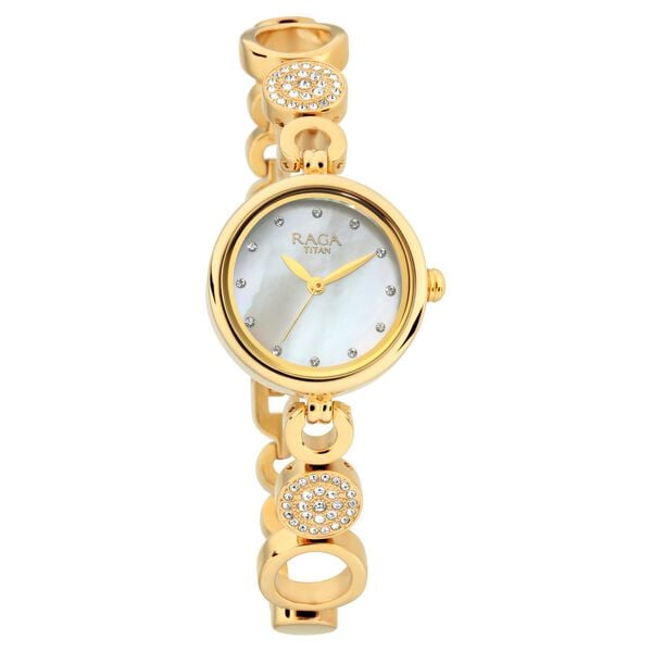 Titan 311YM16 Raga Quartz Analog Watch with Mother of Pearl Dial and Golden Metal strap for Women 25mm
