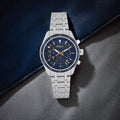 Titan 90077KM02 Octane Quartz Chronograph Watch with Blue Dial and Silver Stainless Steel Strap for Men 46mm