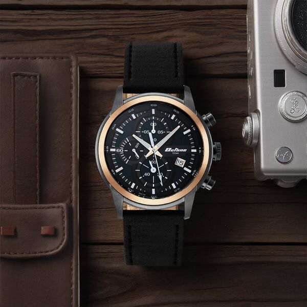 Titan 90086KL03 Octane Quartz Chronograph Watch with Green Dial and Black Leather Strap for Men 46mm