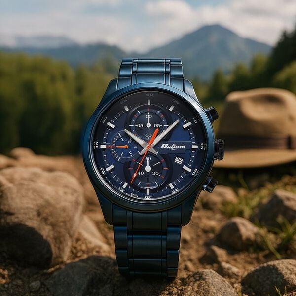 Titan 90086KM08 Octane Primal Quartz Chronograph Watch with Blue Dial and Blue Stainless Steel Strap for Men 46mm