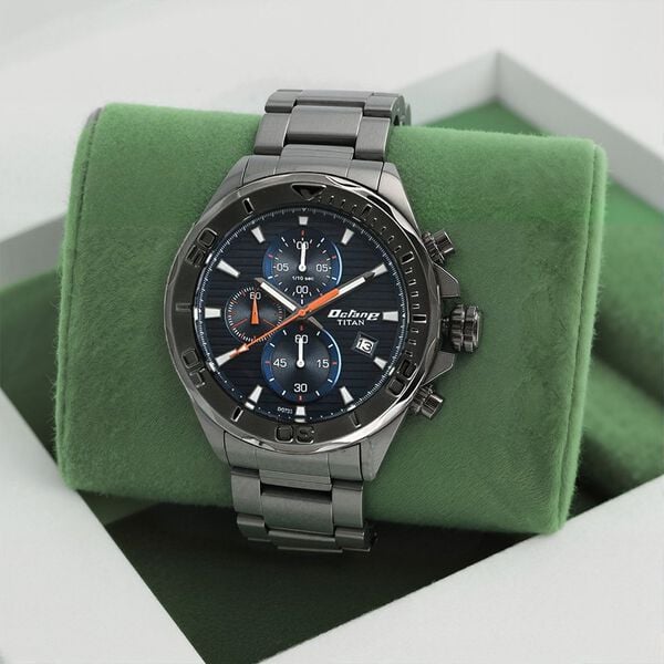 Titan 90087QM01 Octane Quartz Chronograph Watch with Blue Dial and Silver Stainless Steel Strap for Men