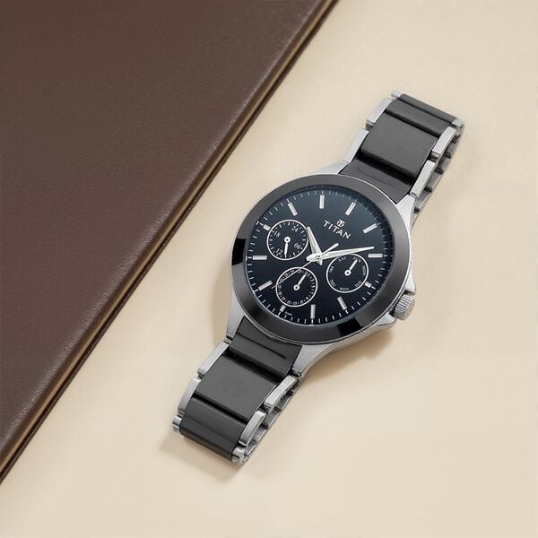 Titan 90089KD01 Ceramics Quartz Multifunction Watch with Black Dial and Two Toned Ceramic & Stainless Steel Strap for Men