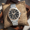 Titan 90104KM02 Octane Quartz Multifunction Watch with Black Dial and Silver Stainless Steel Strap for Men 42.2mm