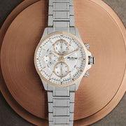 Titan 90104KM03 Octane watch with white dial and silver stainless steel strap, main product image