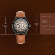 Titan 90110NL02 Automatics watch with black dial and tan leather strap, official gallery image 3