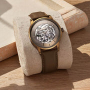 Titan 90110QL03 Automatic Color Upgrade watch with brown dial and brown leather strap, main product image