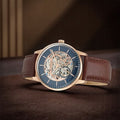 Titan 90110WL06 Skeletal Automatic Analog Watch with Blue Dial and Brown Leather Strap for Men 44mm