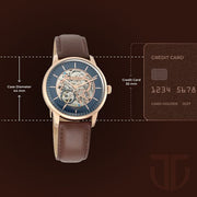 Titan 90110WL06 blue dial automatic watch showing 44mm case diameter