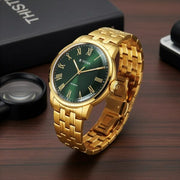 Titan 90110YM02 Aurelian Concealed Automatic watch, primary product view with Green dial and yellow gold stainless steel strap