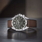Titan 90114KP01 Octane Hyper Lume watch with black dial and brown leather strap, main product image