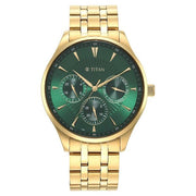 Titan 90127YM05 Opulent watch with green dial and gold stainless steel strap, official gallery image 2