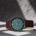 Titan 90134QL01 Light Leathers Quartz Multifunction Watch with Green Dial and Brown Leather Strap for Men