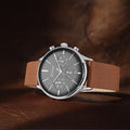Titan 90134SL01 Light Leathers Quartz Multifunction Watch with Black Dial and Brown Leather Strap for Men