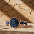 Titan 90142KD03 Slim Ceramic Fusion Quartz Analog Watch with Date, Blue Dial and Rose Gold Stainless Steel Strap for Men 40mm
