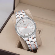 Titan 90142KM01 Classique Slimline watch with silver dial and two toned stainless steel strap, main product image