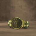 Titan 90142QM03 Classique Slimline Quartz Analog Watch with Day and Date, Green Dial and Golden Stainless Steel Strap for Men 40mm