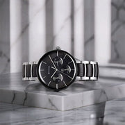 Titan 90148KD01 Ceramic Fusion watch with black dial and stainless steel with ceramic links strap, main product image