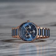 Titan 90148KD04 Ceramic Fusion watch with blue dial and two toned stainless steel with ceramic links strap, main product image
