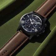 Titan 90152NL01 Chronograph watch with blue dial and brown leather strap, main product image