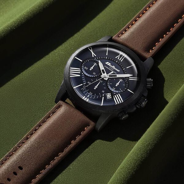 Titan 90152NL01 Quartz Chronograph Watch with Blue Dial and Brown Leather Strap for Men 44mm