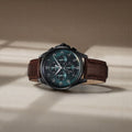 Titan 90169NL01 Classic Chrono Quartz Multifunction Watch with Blue Dial and Brown Leather Strap for Men 42mm