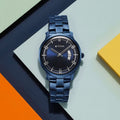 Titan 90170QM01 Classic Distincta Quartz Analog Watch with Date, Blue Dial and Blue Stainless Steel Strap for Men 41mm