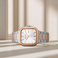 Titan 90176KM01 Classique Slim Square Quartz Analog Watch with Date, Silver Dial and Two-Tone Stainless Steel Strap for Men 41mm