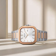 Titan 90176KM01 Classique Slim Square watch with silver dial and two toned stainless steel strap, main product image