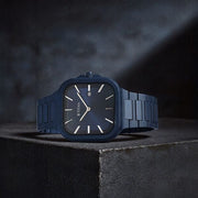 Titan 90176QM01 Classique Slim Square watch with blue dial and blue stainless steel strap, main product image
