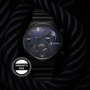 Titan 90181NM01 Classique Micromotors watch with blue dial and black stainless steel strap, main product image