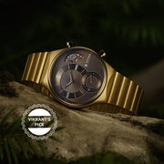 Titan 90181QM01 Classique Micromotors watch with khaki dial and brown stainless steel strap, main product image
