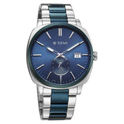 Titan 90189KM01 blue dial watch with two toned stainless steel strap — official gallery image 3