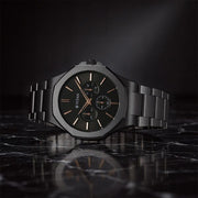 Titan 90198NM01 Classic Slim Multifunction watch with black dial and black stainless steel strap, main product image