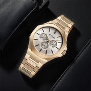 Titan 90198WM01 Classic Slim Multifunction watch with silver dial and carnation gold stainless steel strap, main product image