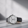 Titan 90200SL01 Light Leathers Quartz Multifunction Watch with Silver Dial and Grey Leather Strap for Men 41.8mm
