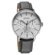 Titan 90200SL01 Light Leathers watch with silver dial and grey leather strap, alternate product view showing the case and strap