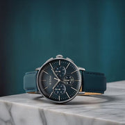 Titan 90200SL03 Light Leathers watch with ocean blue dial and blue leather strap, main product image