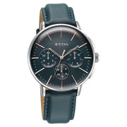 Titan 90200SL03 Light Leathers watch with ocean blue dial and blue leather strap, alternate product view showing the case and strap